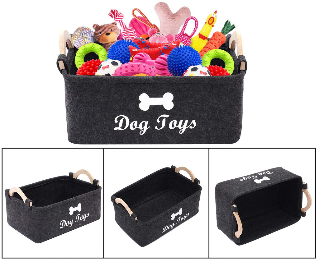 Dog Toys Storage Bins - with Wooden Handle, Collapsible Pet Supplies Storage Basket Pet supplies storage Basket/Bin (Dark Grey)