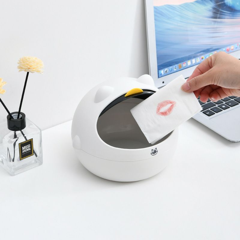 Cute Mini Cat Desktop Trash Can with Lid Small Trash Can Office Plastic Garbage Can for Bathroom Vanity, Desktop, Office