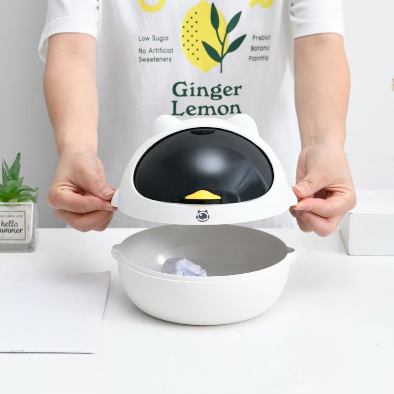 Cute Mini Cat Desktop Trash Can with Lid Small Trash Can Office Plastic Garbage Can for Bathroom Vanity, Desktop, Office