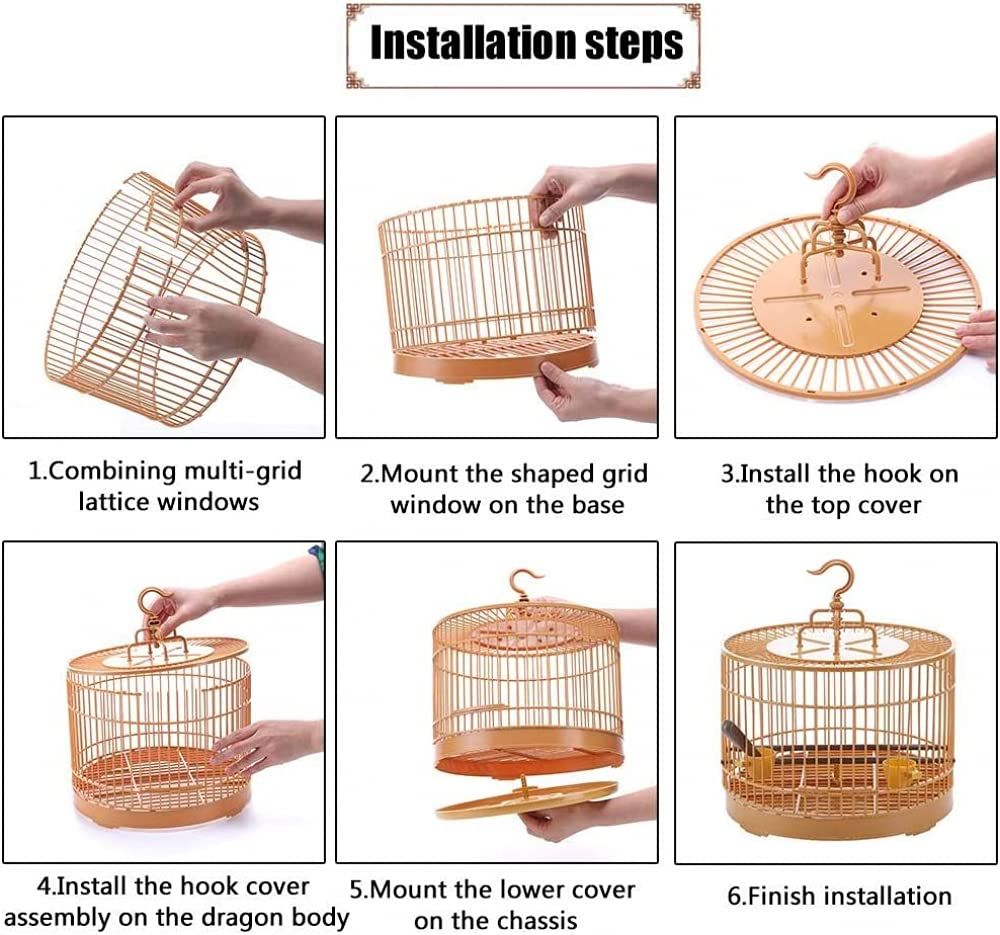 DIY Retro Round Bird Cage DIY Easy to Assemble, Breathable Parrot Cage, Bird Carrier Round Travel Cage for Small Birds
