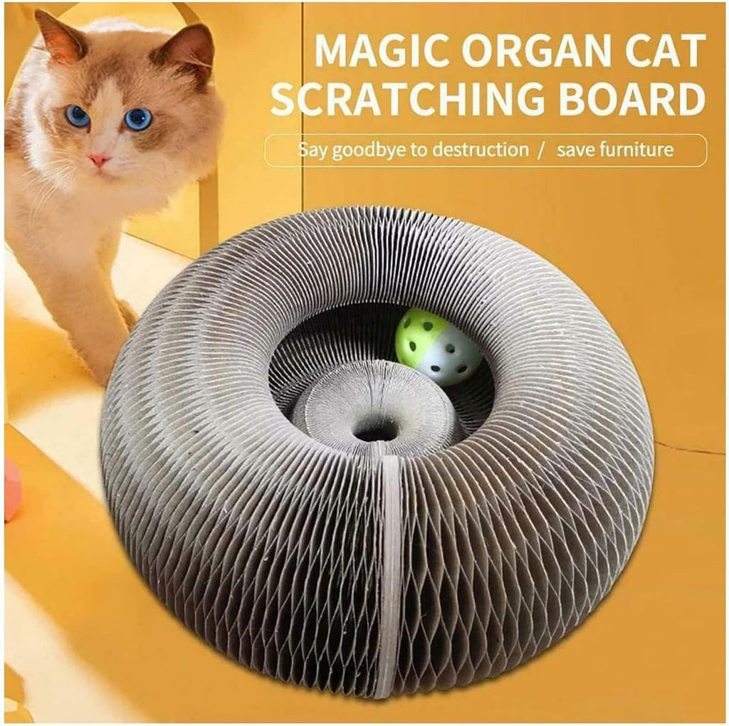 Utility Cat Bed,Cat Scratching Board, Magic Organ Cat Scratching Board, Cardboard Cat Scratcher with Two Toy Bell Ball (1Pc)