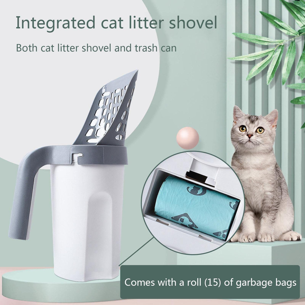 for Cat Litter Scoop with Bags Integrated Detachable Deep for Cat Litter Shovel with Waste Container Refill Poop Bags Cat Litter
