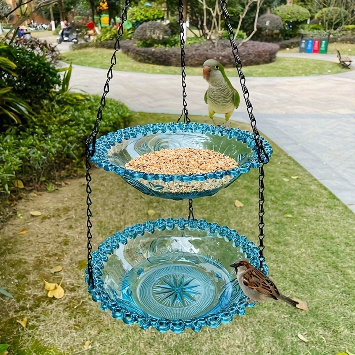 Outdoor Hanging Bird Feeder Bath Garden Patio Decoration for Attracting Birds - Grey