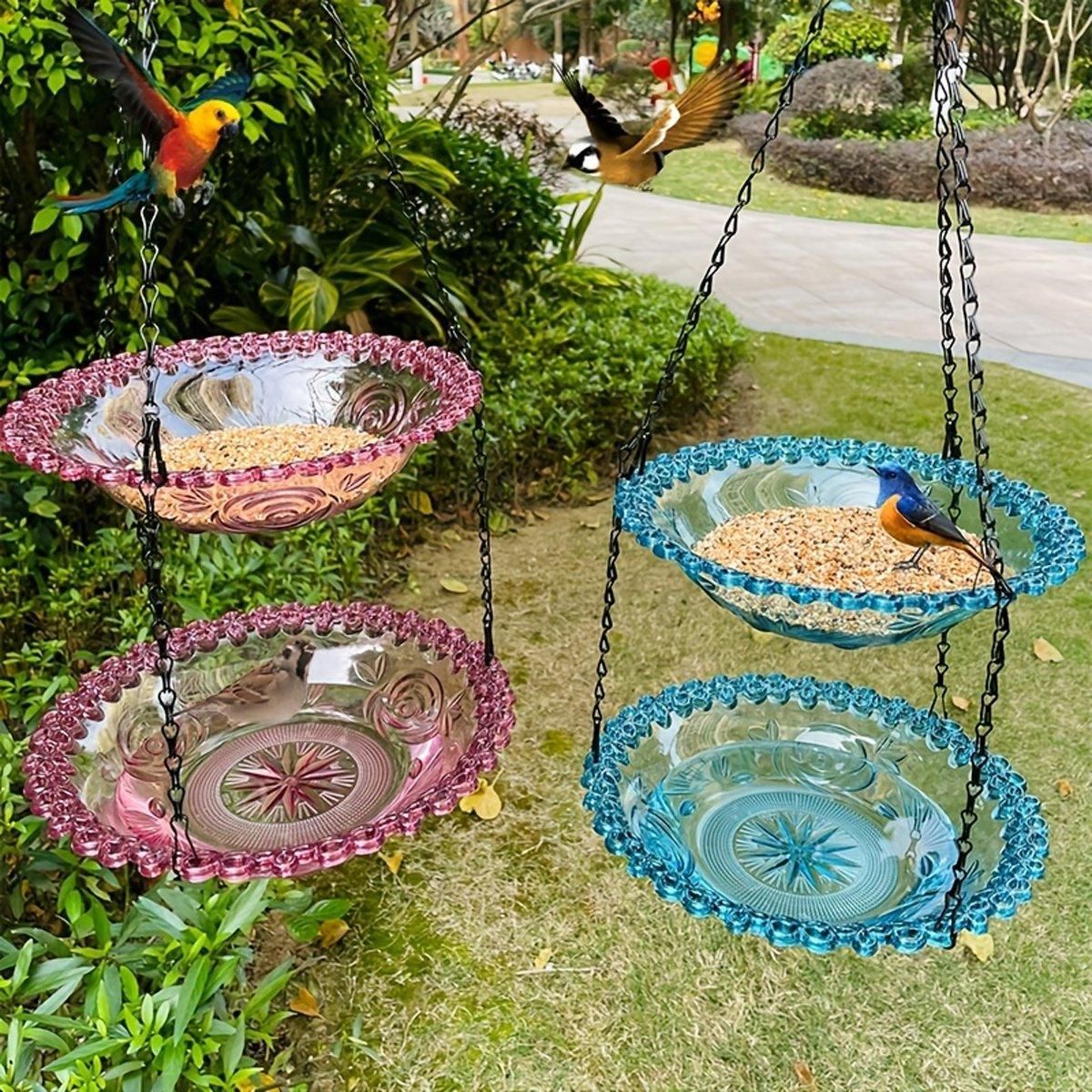 Outdoor Hanging Bird Feeder Bath Garden Patio Decoration for Attracting Birds - Purple