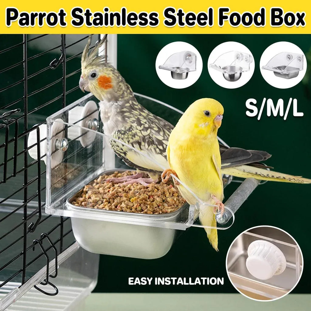 Parrot Stainless Steel Food Bowl Bird Feeder Cage Hanging Dish for Pet Birds - L