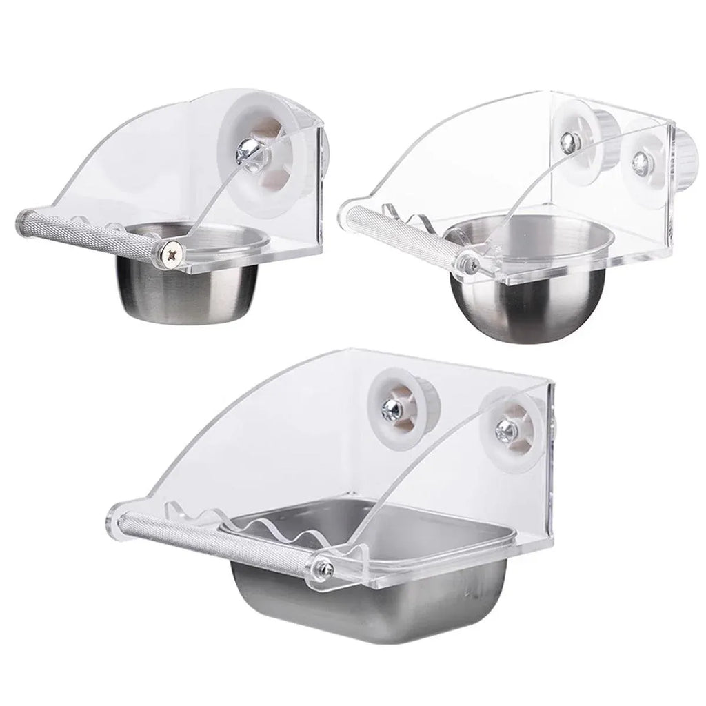 Parrot Stainless Steel Food Bowl Bird Feeder Cage Hanging Dish for Pet Birds - L