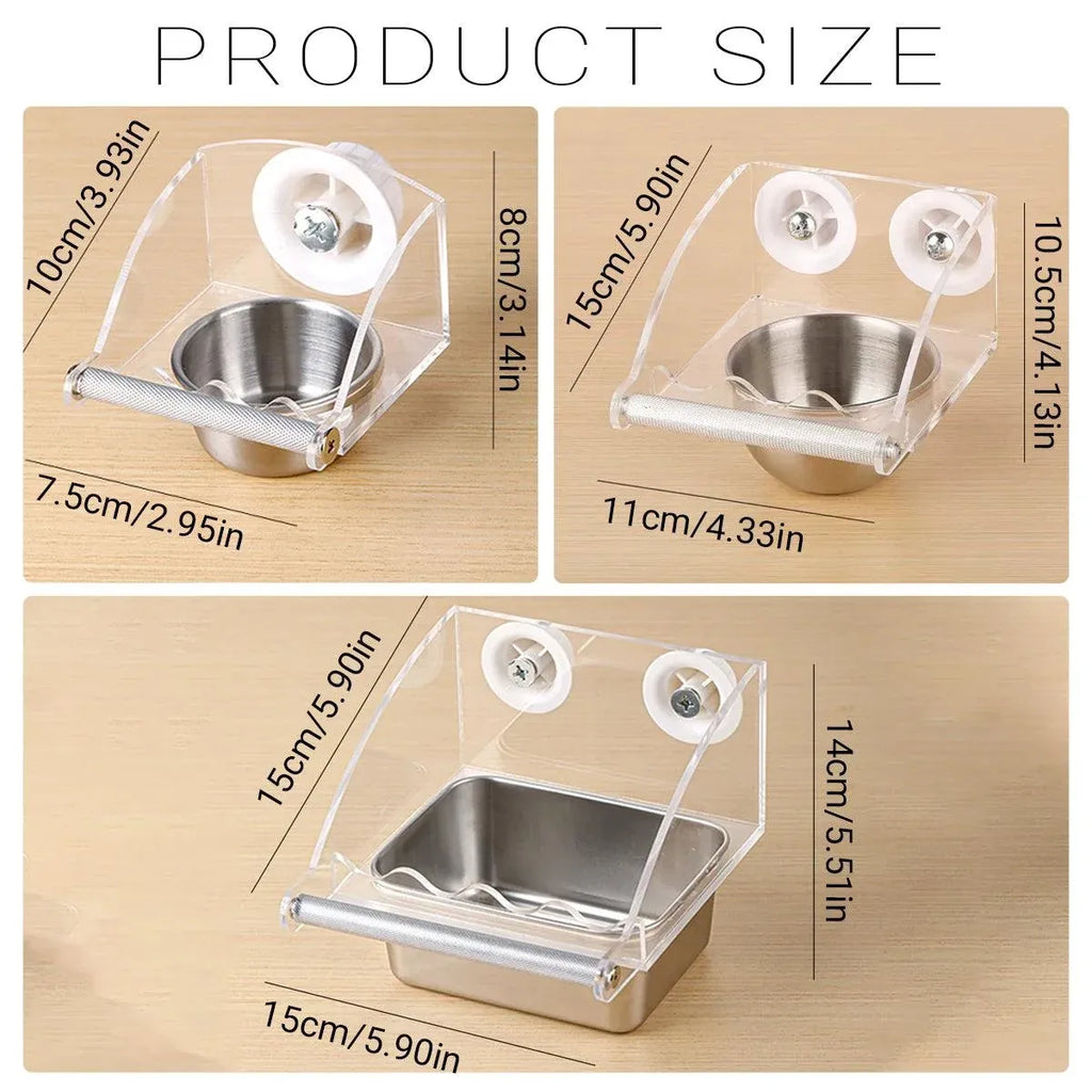 Parrot Stainless Steel Food Bowl Bird Feeder Cage Hanging Dish for Pet Birds - L