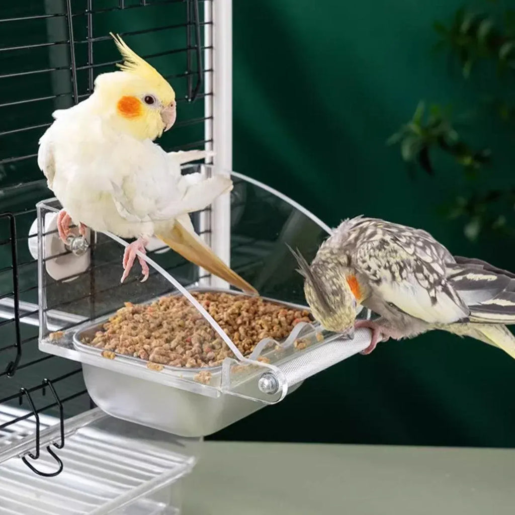 Parrot Stainless Steel Food Bowl Bird Feeder Cage Hanging Dish for Pet Birds - L