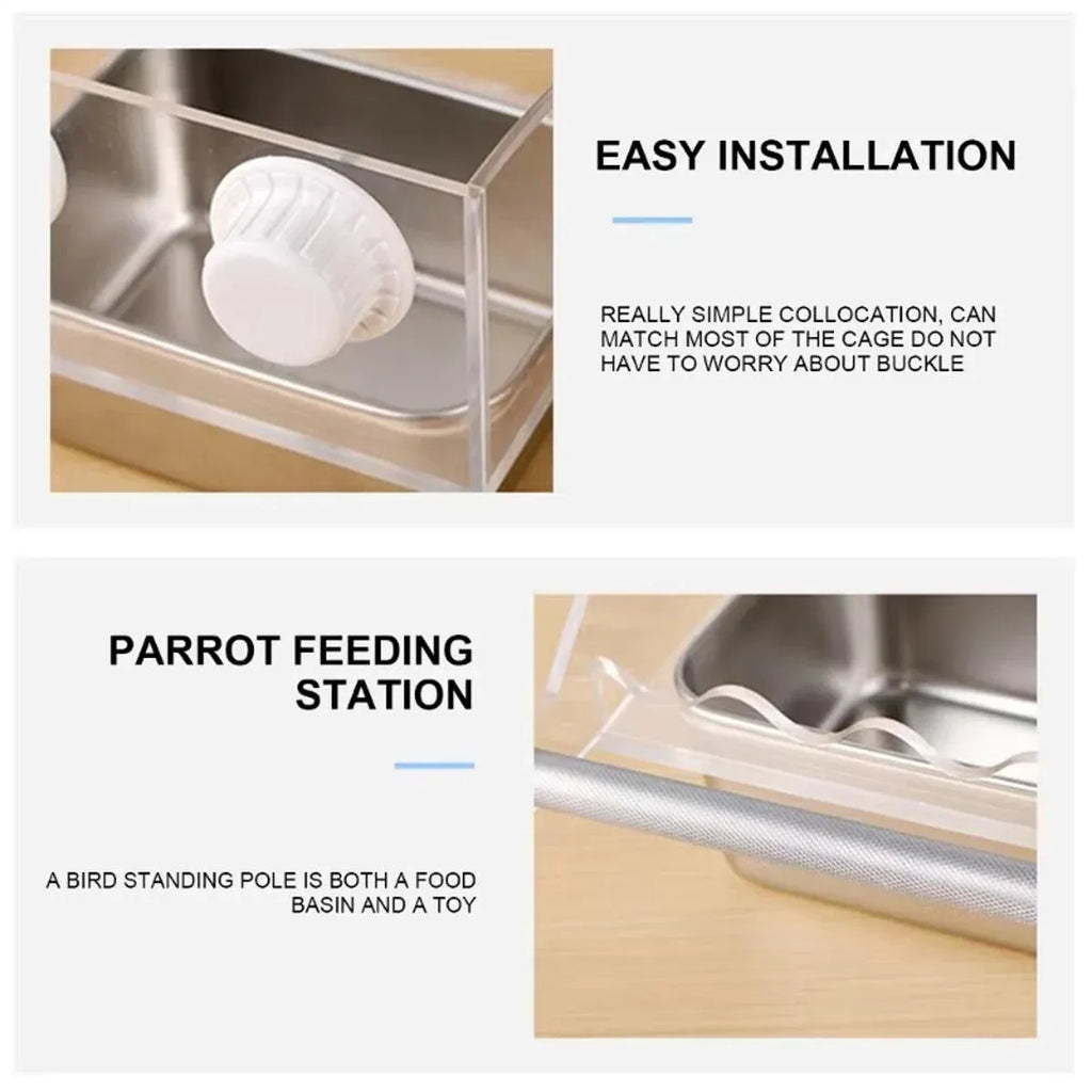 Parrot Stainless Steel Food Bowl Bird Feeder Cage Hanging Dish for Pet Birds - L