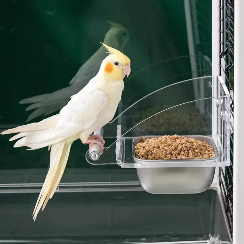 Parrot Stainless Steel Food Bowl Bird Feeder Cage Hanging Dish for Pet Birds - L