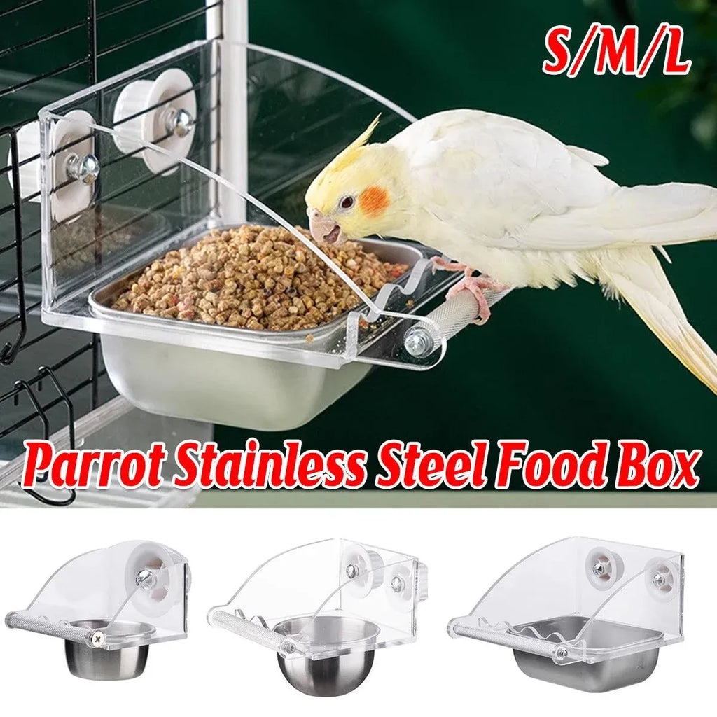 Parrot Stainless Steel Food Bowl Bird Feeder Cage Hanging Dish for Pet Birds - L