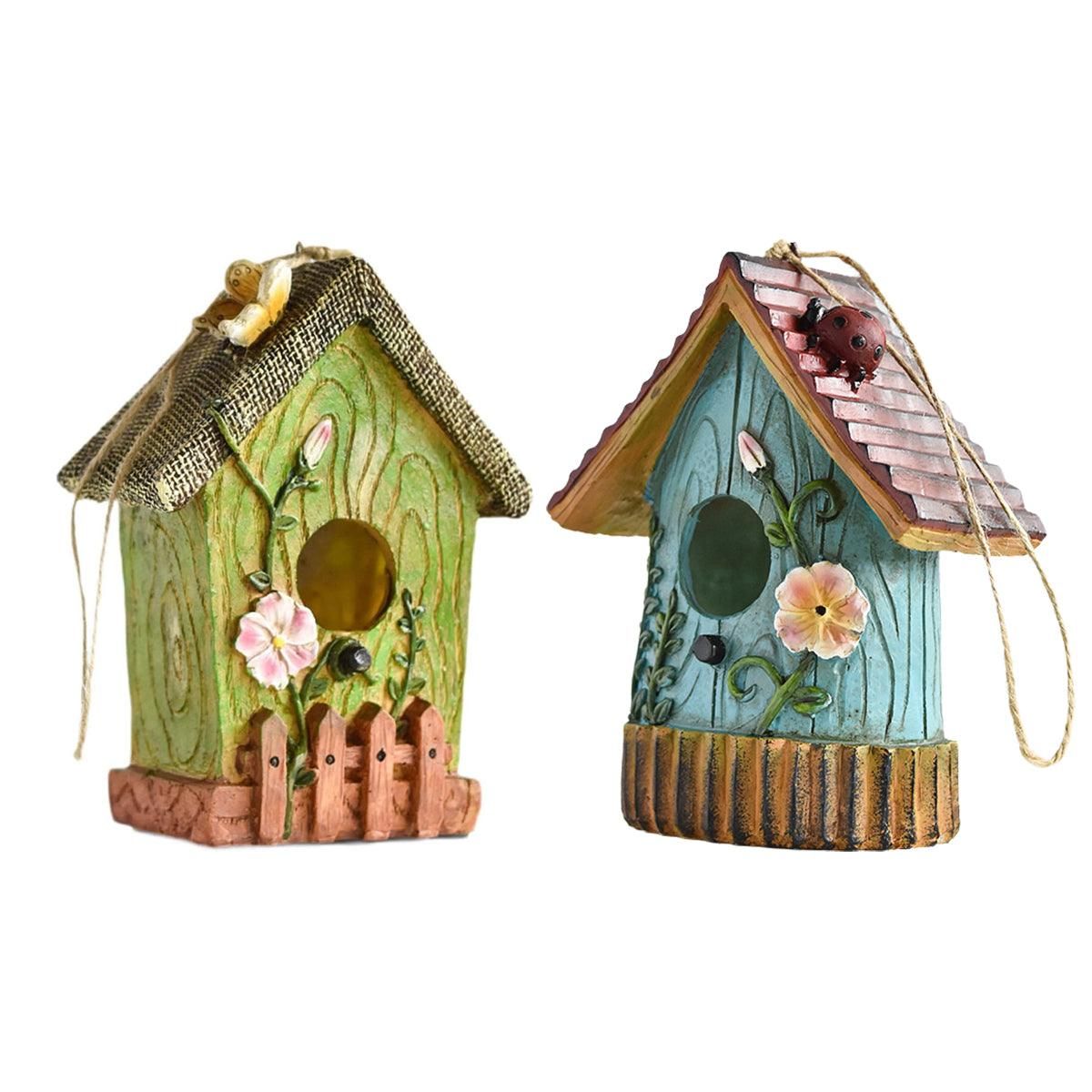 Handmade Birdhouse Resin Cute Patio Garden Hanging Nest Decoration for Outdoors - Blue