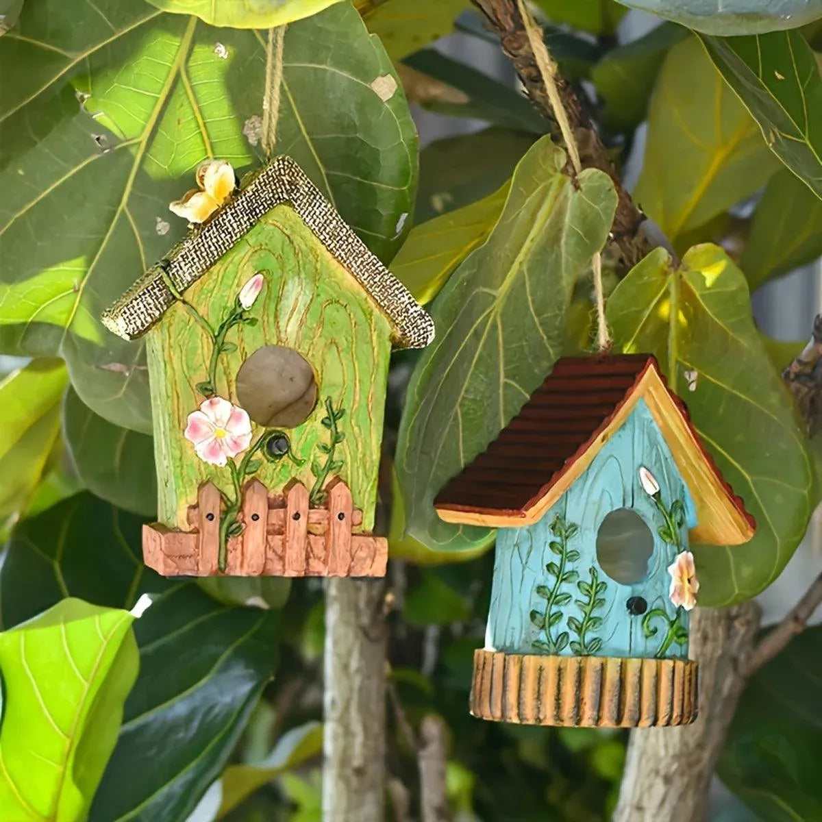 Handmade Birdhouse Resin Cute Patio Garden Hanging Nest Decoration for Outdoors - Blue