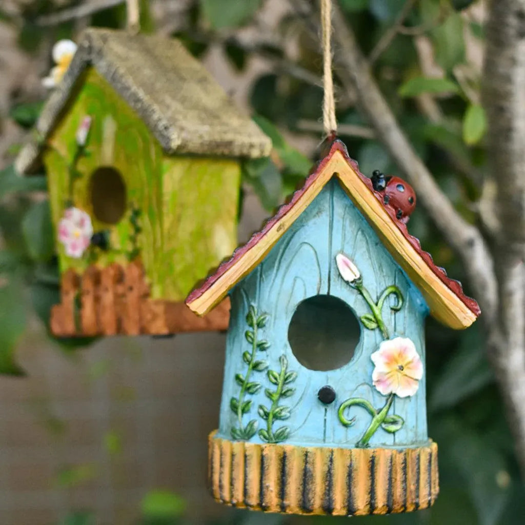 Handmade Birdhouse Resin Cute Patio Garden Hanging Nest Decoration for Outdoors - Blue