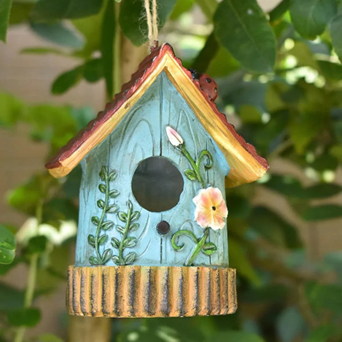 Handmade Birdhouse Resin Cute Patio Garden Hanging Nest Decoration for Outdoors - Blue