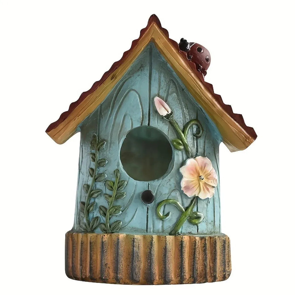 Handmade Birdhouse Resin Cute Patio Garden Hanging Nest Decoration for Outdoors - Blue
