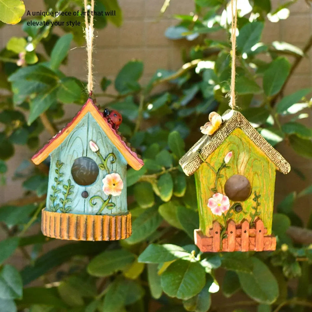 Handmade Birdhouse Resin Cute Patio Garden Hanging Nest Decoration for Outdoors - Green