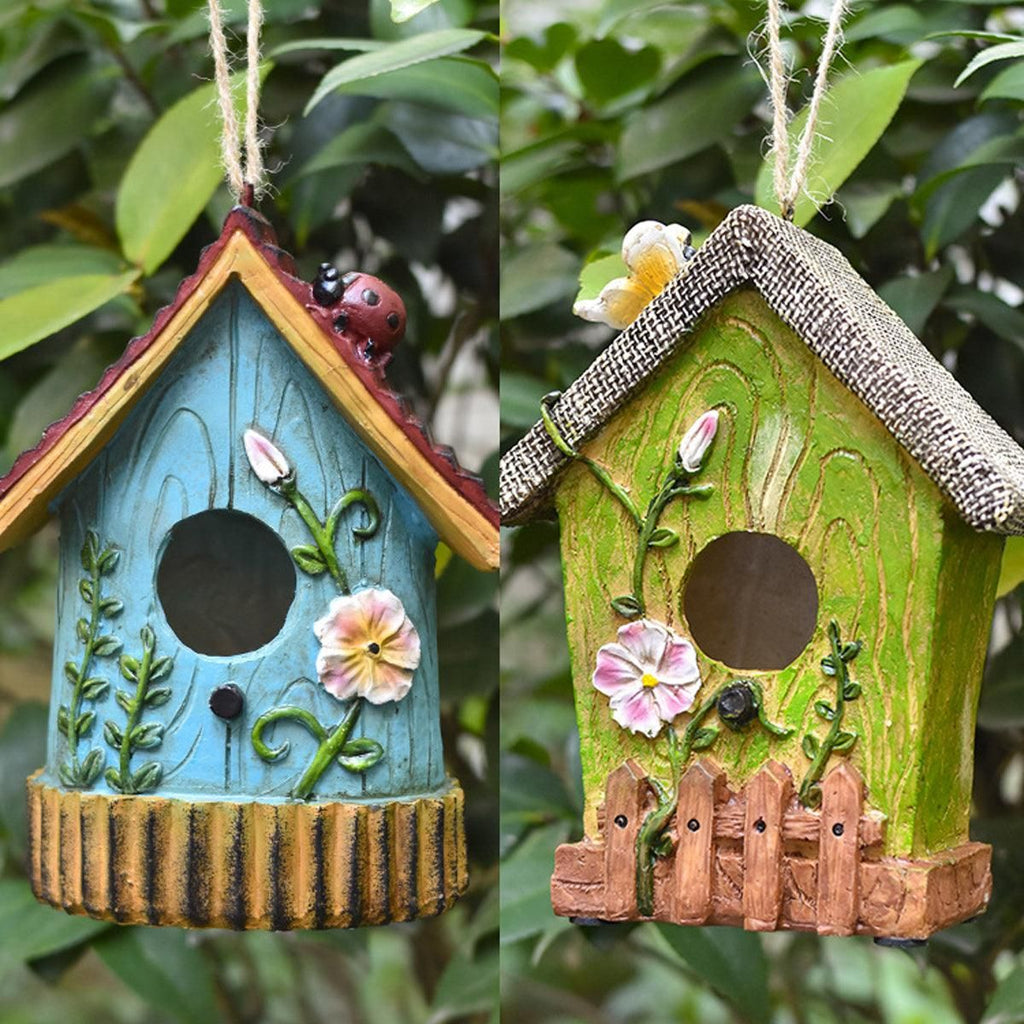 Handmade Birdhouse Resin Cute Patio Garden Hanging Nest Decoration for Outdoors - Green