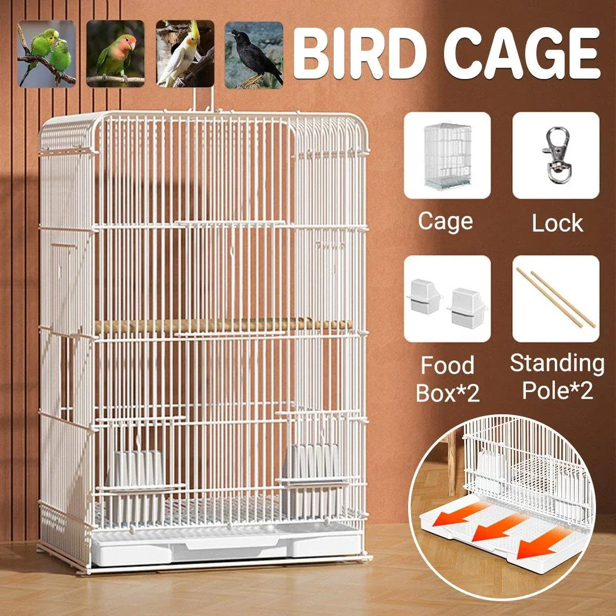 Large Parrot Birdcage with Stand for Birds Play Area Pet Habitat Flight Cage