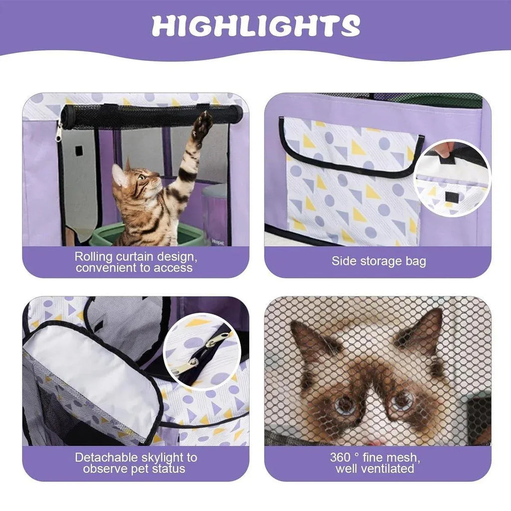 Foldable Cat Dog Kennel Pet Delivery Cage Portable Pet Fence Tent - Cyan-M