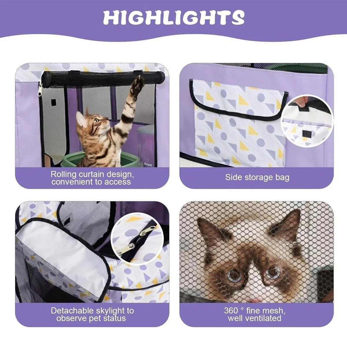 Foldable Cat Dog Kennel Pet Delivery Cage Portable Pet Fence Tent - Cyan-M