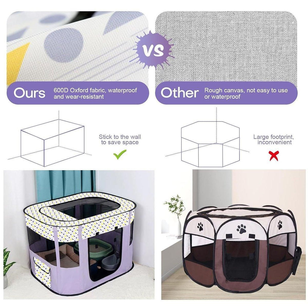 Foldable Cat Dog Kennel Pet Delivery Cage Portable Pet Fence Tent - Cyan-M