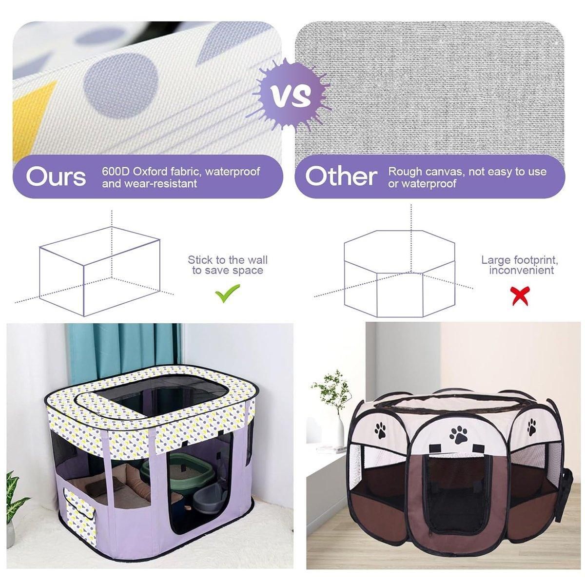 Foldable Cat Dog Kennel Pet Delivery Cage Portable Pet Fence Tent - Cyan-M