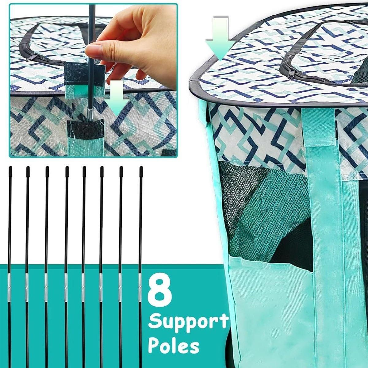 Foldable Cat Dog Kennel Pet Delivery Cage Portable Pet Fence Tent - Cyan-M