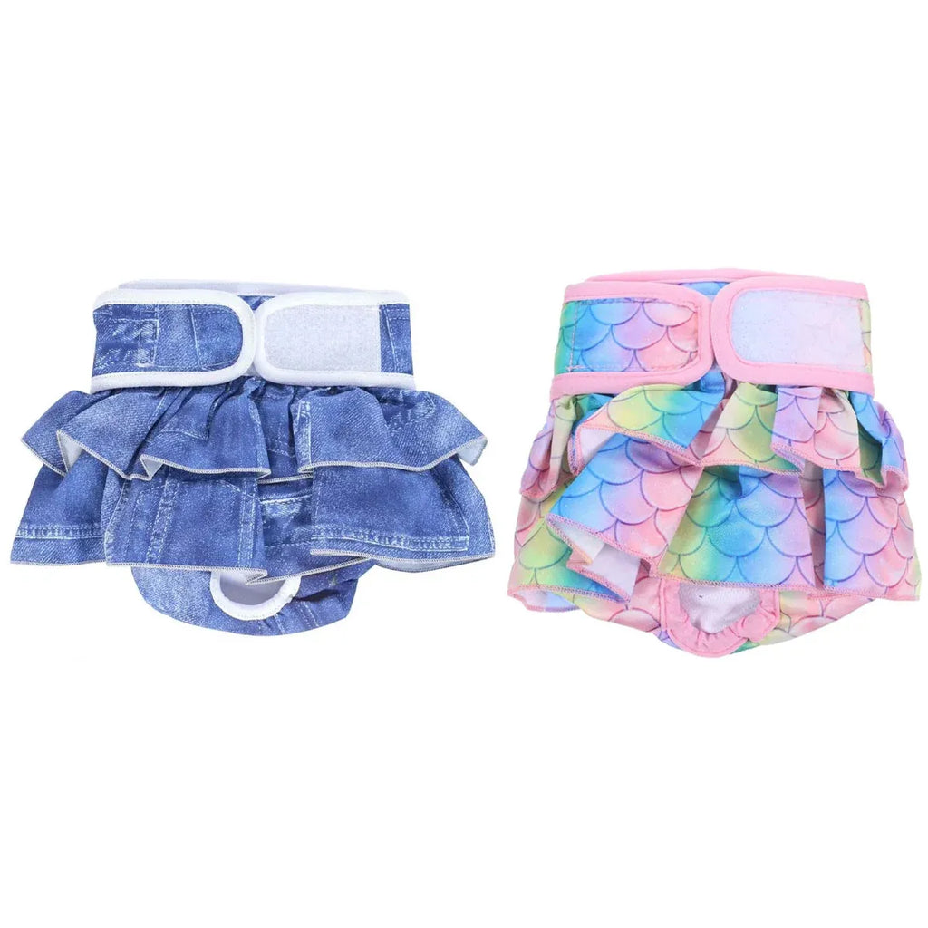 Pet Dog Diapers Female Pants Soft Breathable Underwear Reusable Sanitary Briefs - Denim Print - M