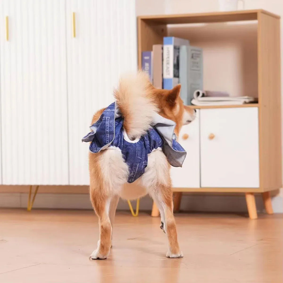 Pet Dog Diapers Female Pants Soft Breathable Underwear Reusable Sanitary Briefs - Denim Print - M