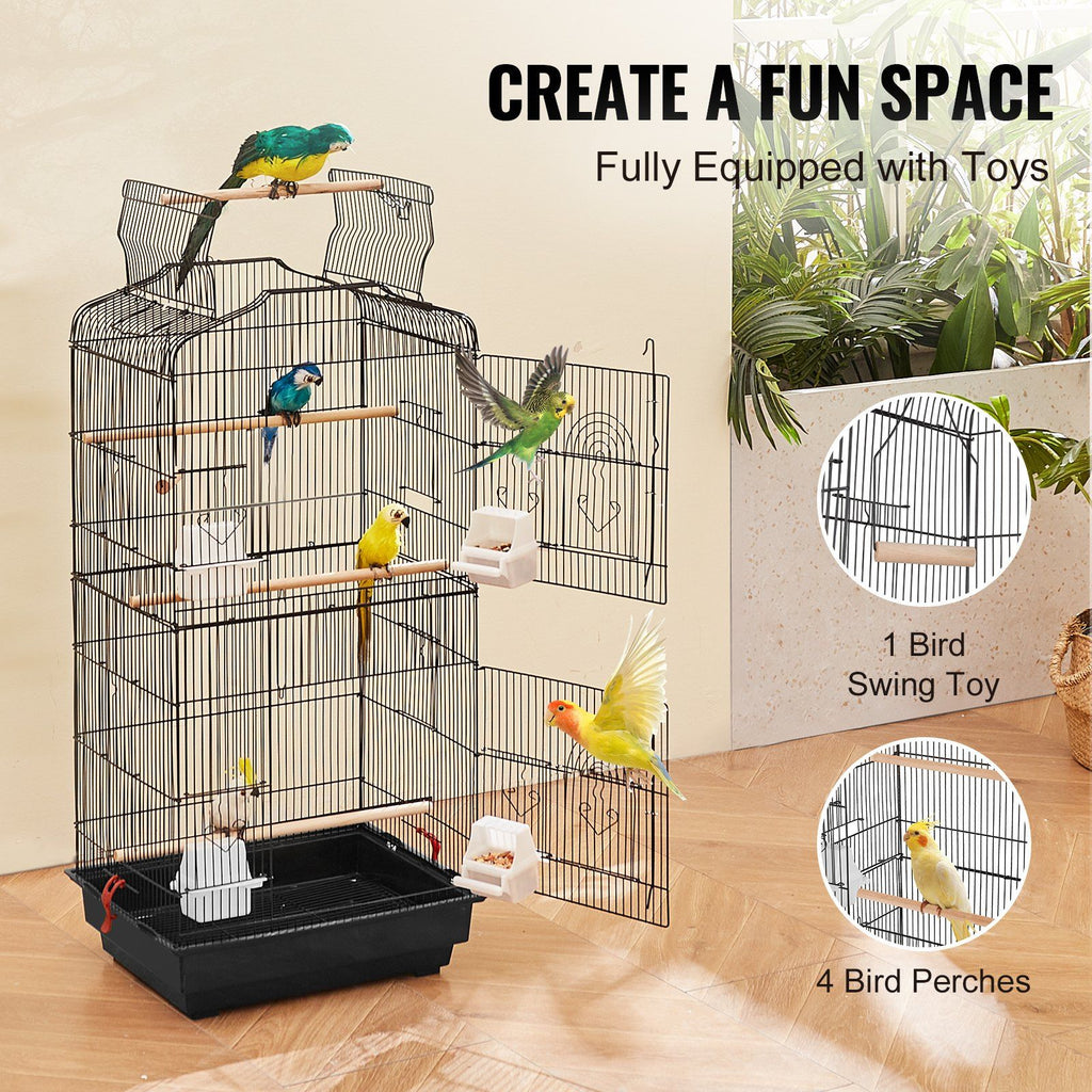 104cm Open Top Large Bird Cage with Stand Hanging Parrot Bird Cage for Parakeets Cockatiels Budgies Lovebirds Finches Canaries Quaker Conures with Swing Perch