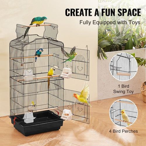 104cm Open Top Large Bird Cage with Stand Hanging Parrot Bird Cage for Parakeets Cockatiels Budgies Lovebirds Finches Canaries Quaker Conures with Swing Perch