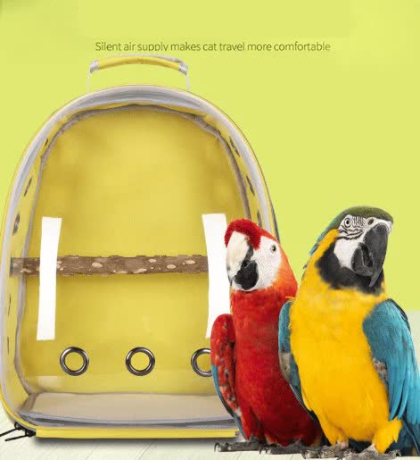Purple Stylish Transparent PVC Pet Carrier Backpack - Large Capacity, Multi-Use for Birds & Cats(Including Wooden Stick)