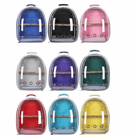 Green Stylish Transparent PVC Pet Carrier Backpack - Large Capacity, Multi-Use for Birds & Cats(Including Wooden Stick)