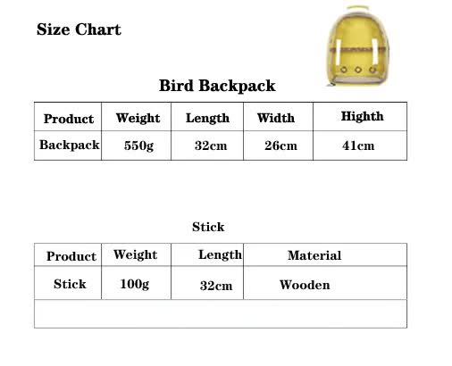 Blue Stylish Transparent PVC Pet Carrier Backpack - Large Capacity, Multi-Use for Birds & Cats(Including Wooden Stick)