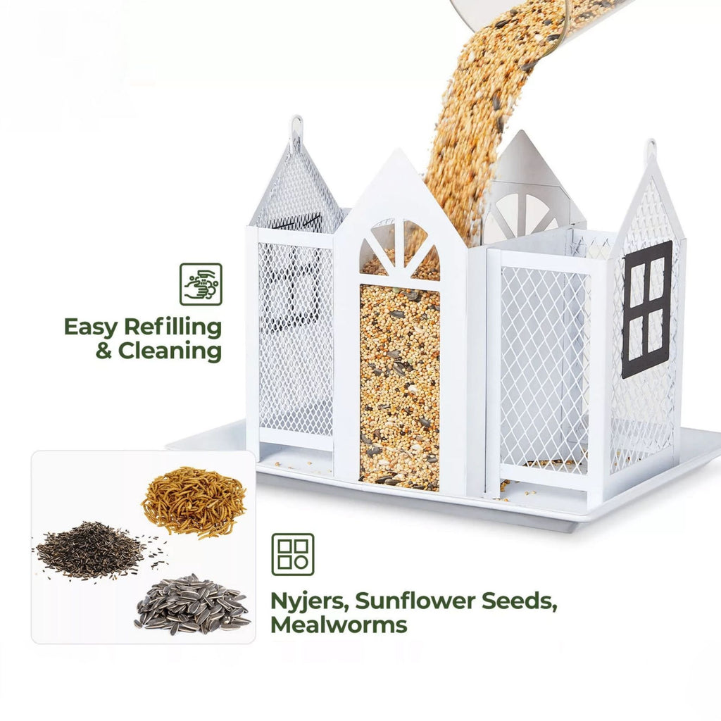 Charming House-Shaped Hanging Bird Feeder - Durable Metal Design for Wild Birds(black)
