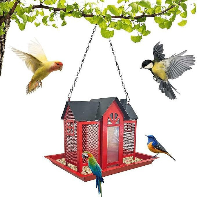 Charming House-Shaped Hanging Bird Feeder - Durable Metal Design for Wild Birds(pink)