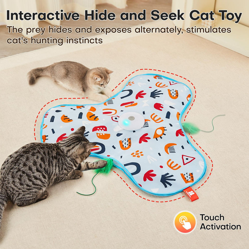 Yellow Interactive Cat Toys Rechargeable,Moving Concealed Feathers,Real Mouse Squeaky,Touch Activated Cat Kitten Toy Exercise Toys for Indoor Bored Adult Cats