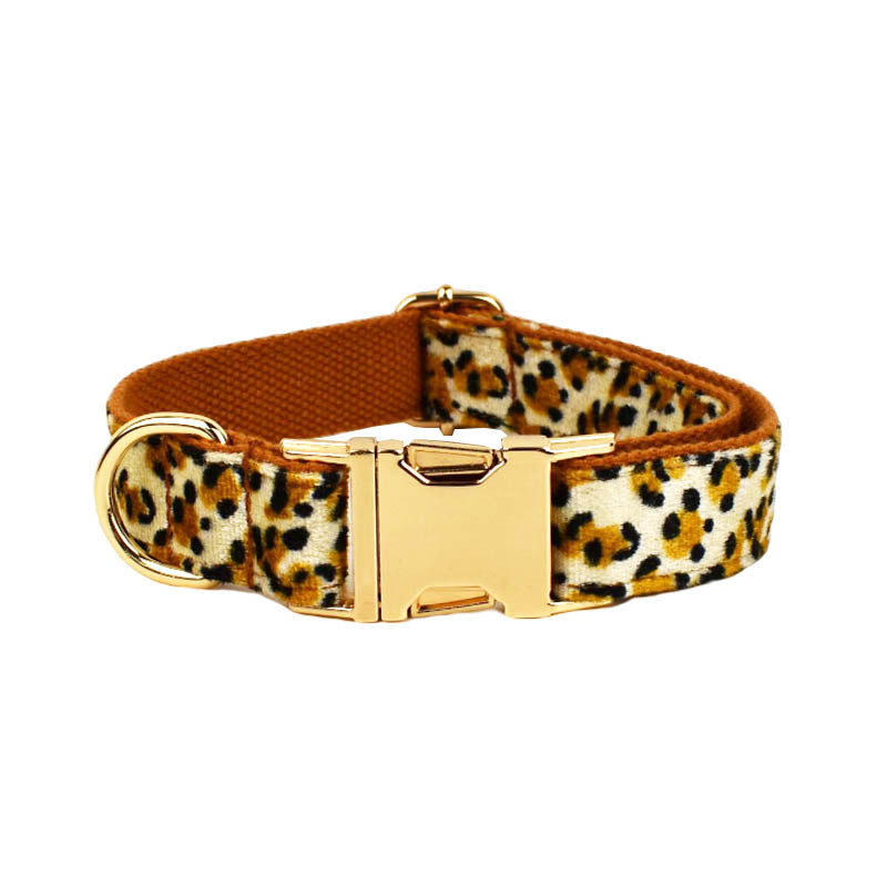 XL Luxury 5 Piece Dog Harness and Collar Set Leopard Print with Leash Bow Tie & Waste Bag Holder Gold Metal Buckle Walking Gear