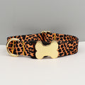 L Leopard Print Boho Patterned Dog Collar with Gold Metal Bone Buckle Adjustable Tribal & Leopard Print Neck Strap for Puppies & Dogs