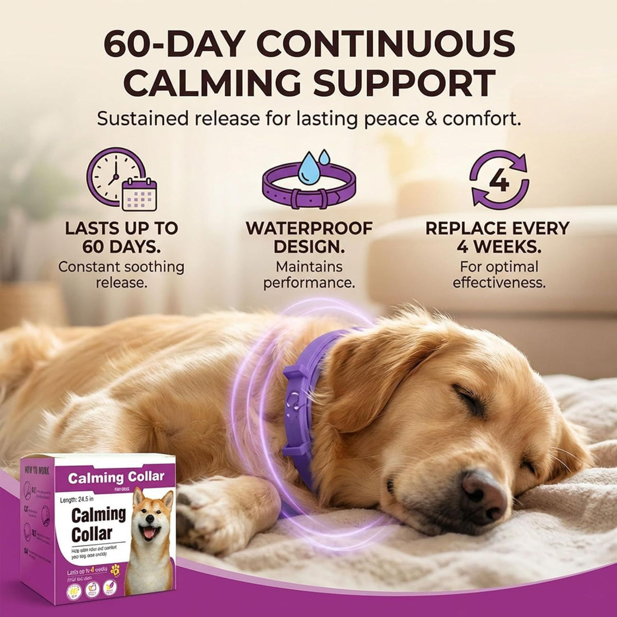 Colorful Pet Calming Collar 4 Pack (38cm) - Waterproof Silicone Cat Collar Custom Fit for All Breeds - Anxiety Relief & Stress Reduction