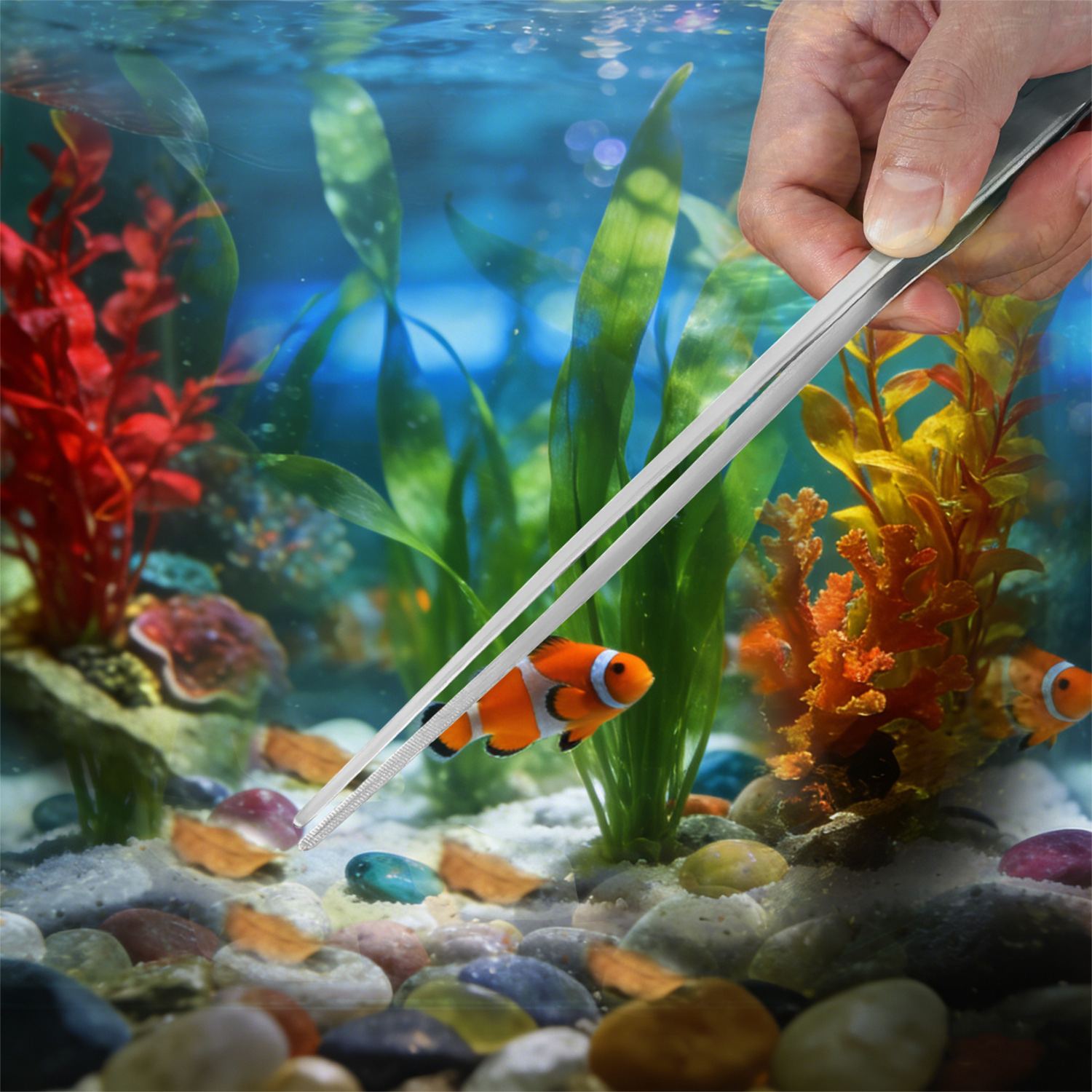 Black Stainless Steel Aquarium Cleaning Tool Kit - 5 Piece Fish Tank Maintenance Set with Tweezers Scissors Algae Scraper Spatula