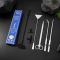 Silver Stainless Steel Aquarium Cleaning Tool Kit - 5 Piece Fish Tank Maintenance Set with Tweezers Scissors Algae Scraper Spatula