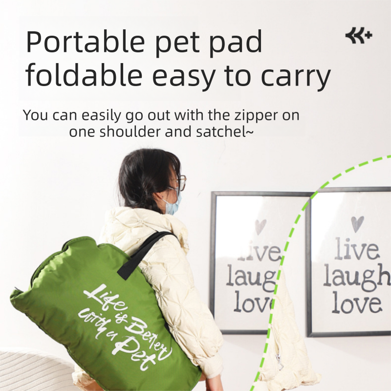 Dark yellow S size Portable Foldable Pet Bed Mat – Waterproof Travel Dog Bed and Cat Cushion with Carry Handles, Removable Washable Cover, Plush Comfort Padding for Indoor and Outdoor Use