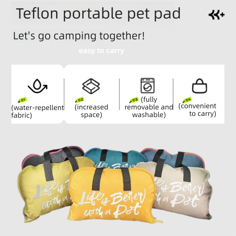 Green M size Portable Foldable Pet Bed Mat – Waterproof Travel Dog Bed and Cat Cushion with Carry Handles, Removable Washable Cover, Plush Comfort Padding for Indoor and Outdoor Use