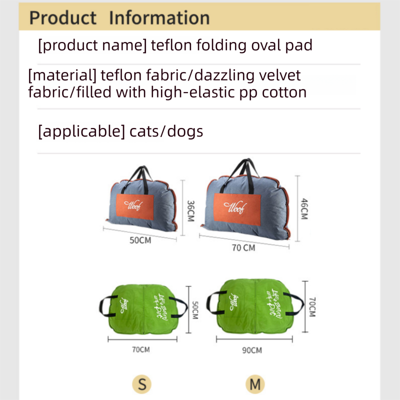 Blue S size Portable Foldable Pet Bed Mat – Waterproof Travel Dog Bed and Cat Cushion with Carry Handles, Removable Washable Cover, Plush Comfort Padding for Indoor and Outdoor Use