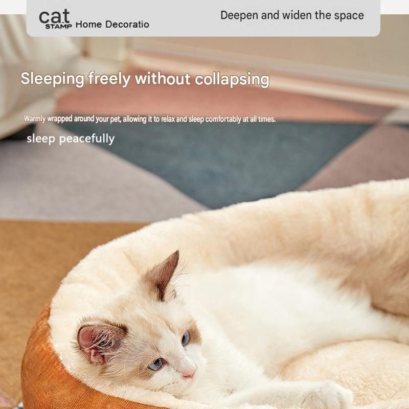 S Size 40x50cm Coffee-colored Oval Pet Bed - Arctic Fleece and PP Cotton - Thickened Warmth, Non-Slip Base, Removable Cover, Compact for Cats and Small Dogs