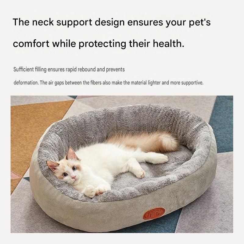 M Size 48x60cm Coffee-colored Oval Pet Bed - Arctic Fleece and PP Cotton - Thickened Warmth, Non-Slip Base, Removable Cover, Compact for Cats and Small Dogs
