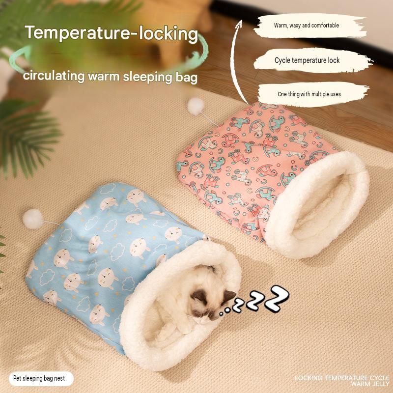 Cat Sleeping Bag Bed - Pink Cotton Plush 40 x 50 cm - Warm Burrowing Cave Mat, Lightweight Cosy Hideaway for Cats and Small Dogs