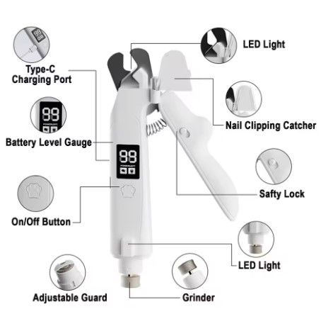 2 in 1 Pet Nail Clipper and Paw Trimmer Set USB Rechargeable Dog Cat Grooming Kit with LED Display Low Noise Nail Grinder and Foot Hair Clipper